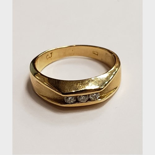 14K Yellow Gold and Diamond Men's Band