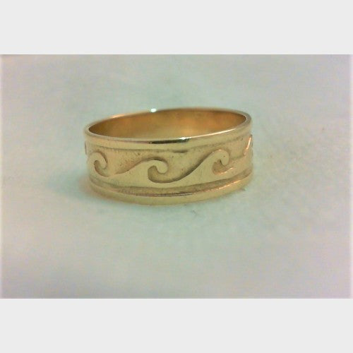 14K Men's Yellow Gold Ocean Wave Wedding Band