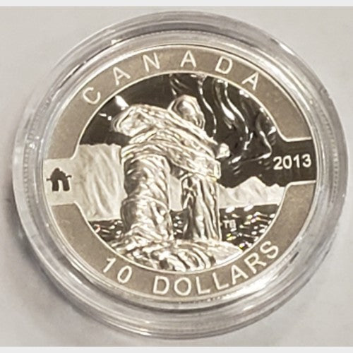 2013 $10 O Canada Series Inukshuk $10 1/2 oz Silver Coin